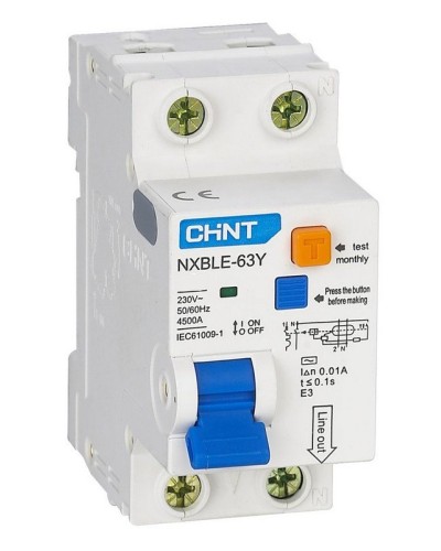 NXBLE-63Y (R) 1п+N C 6А 30мА электронный тип AC 4.5кА CHINT (105540). Автоматический выключатель дифференциального тока. CHINT в Рубцовске