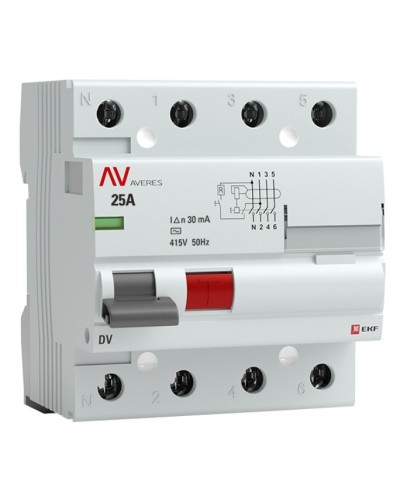 DV 4P 25А/ 30мА (AC)  AVERES (rccb-4-25-30-ac-av). Выключатели дифференциального тока (УЗО). EKF в Рубцовске