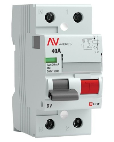 DV 2P 40А/ 30мА (A)  AVERES (rccb-2-40-30-a-av). Выключатели дифференциального тока (УЗО). EKF в Рубцовске