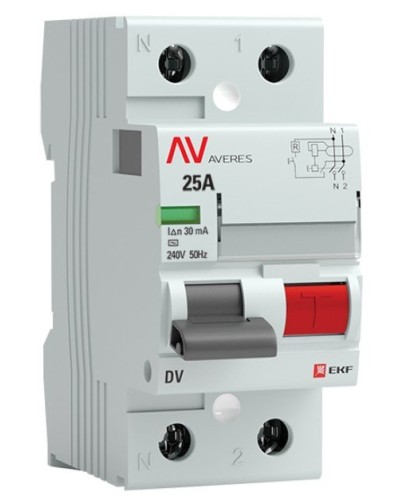 DV 2P 25А/ 30мА (A)  AVERES (rccb-2-25-30-a-av). Выключатели дифференциального тока (УЗО). EKF в Рубцовске
