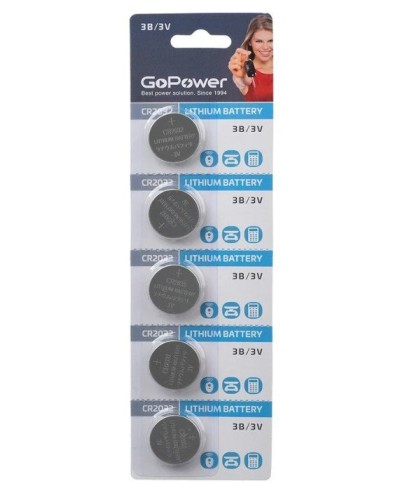 CR2032 GoPower, упак. 5 шт., БЛИСТЕР. Литиевый элемент питания. GoPower в Рубцовске