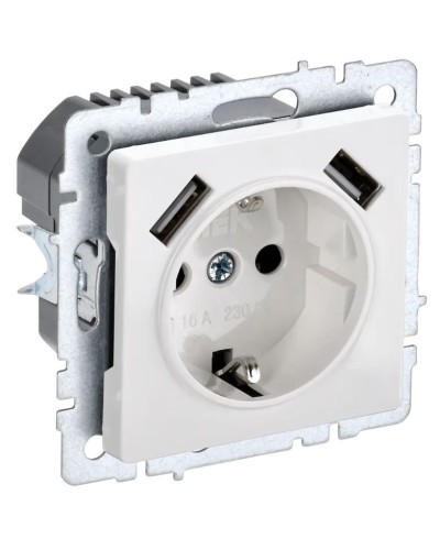 Розетка с з/к с USB A+A 2,1А РЮш10-1-БрБ белый BRITE (BR-R14-16-U21-D21-K01). Розетка с заземлением с защитными шторками, 2,1А. IEK в Рубцовске