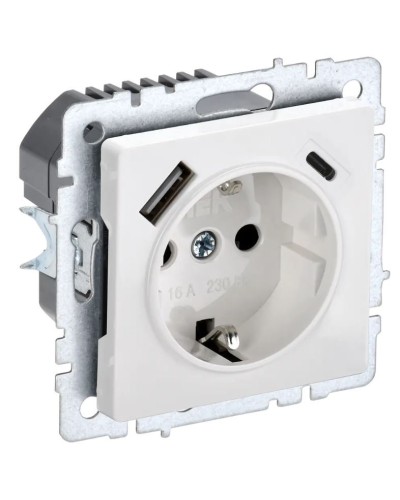 Розетка с з/к с USB A+C 18Вт РЮш11-1-БрБ белый BRITE (BR-R14-16-U22-018-K01). Розетка с заземлением с защитными шторками, 18Вт. IEK в Рубцовске