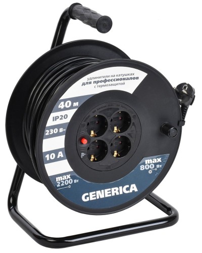 УК40 4 места 2P+PE, 40м GENERICA (WKP10-10-04-40-G). Удлинитель на катушке с термозащитой, 3х1,0кв.мм. IEK в Рубцовске