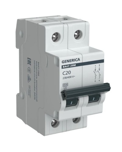 GENERICA ВА47-29М 2P C 20А 4,5кА (MVA21-2-020-C-G). Автоматический выключатель. IEK в Рубцовске