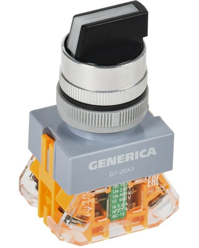 Переключатель D7-20X3 на 3 положения черный GENERICA (BSW50-20X3-3-21-3-K02-G). Переключатель. IEK в Рубцовске