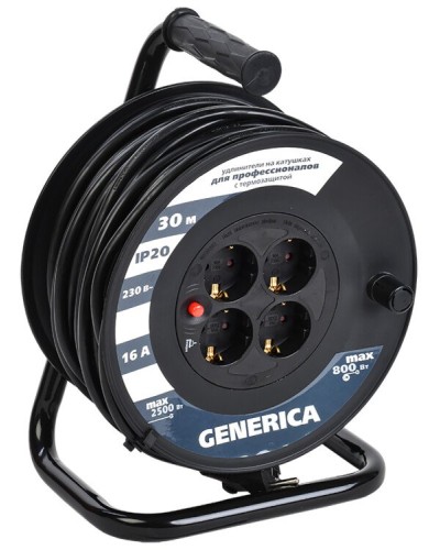 УК20 4 места 2P+PE, 20м GENERICA (WKP20-16-04-20-G). Удлинитель на катушке с термозащитой, 3х1,5кв.мм. IEK в Рубцовске