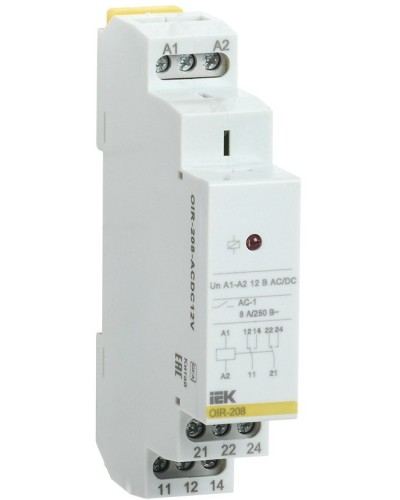 Реле промежуточное модульное OIR 2 контакта 8А 12В AC/DC (OIR-208-ACDC12V). Реле промежуточное модульное. IEK в Рубцовске