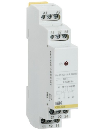 Реле промежуточное модульное OIR 3 контакта 8А 12В AC/DC (OIR-308-ACDC12V). Реле промежуточное модульное. IEK в Рубцовске