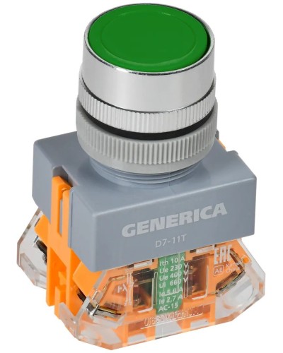 Кнопка D7-11T d=22мм зеленая GENERICA (BBT50-11T-3-21-K06-G). Кнопка управления с фиксацией. IEK в Рубцовске