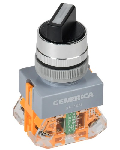 Переключатель D7-11X22 на 2 положения черный GENERICA (BSW50-11X22-3-22-2-K02-G). Переключатель с самовозвратом. IEK в Рубцовске