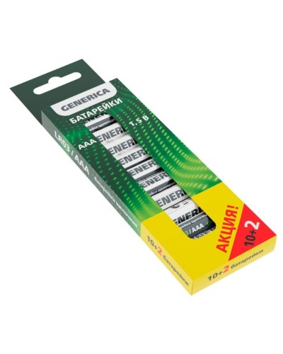 Батарейка Alkaline LR03/AAA GENERICA (12 шт) ПРОМО (ABT-LR03-ST-B12-G). Батарейка щелочная. IEK в Рубцовске