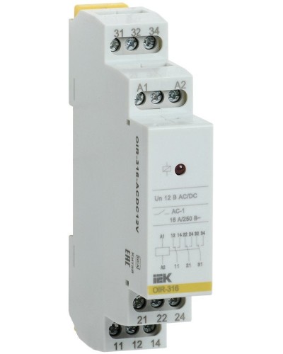 Реле промежуточное модульное OIR 3 контакта 16А 12В AC/DC (OIR-316-ACDC12V). Реле промежуточное модульное. IEK в Рубцовске