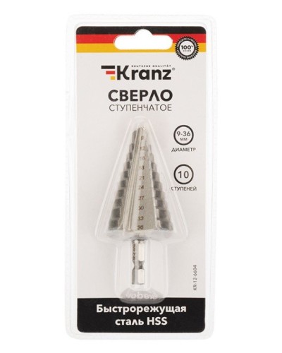 Сверло по металлу ступенчатое 9,0-36,0 мм 110 mm 62 HRC Kranz (KR-12-6604): Сверло по металлу шлифованное в Рубцовске