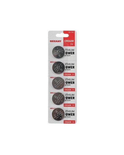 Литиевые батарейки CR2430 3 V 300 mAh (30-1109). Элемент питания. Rexant в Рубцовске