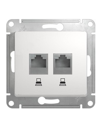 Glossa розетка RJ45+RJ45 2-местная, кат. 5Е, скрытой установки, механизм, белый (GSL000185KK). Розетка компьютерная. Systeme Electric в Рубцовске