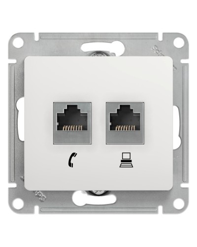 Glossa розетка RJ11+RJ45, 2-местная, кат. 5Е, скрытой установки, механизм, белый (GSL000185). Розетка компьютерная + телефонная. Systeme Electric в Рубцовске