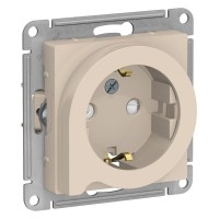 AtlasDesign розетка 1-местная с заземлением со шторками с выталкивателем, скрытой установки, механизм, бежевый (ATN000247). Розетка. Systeme Electric