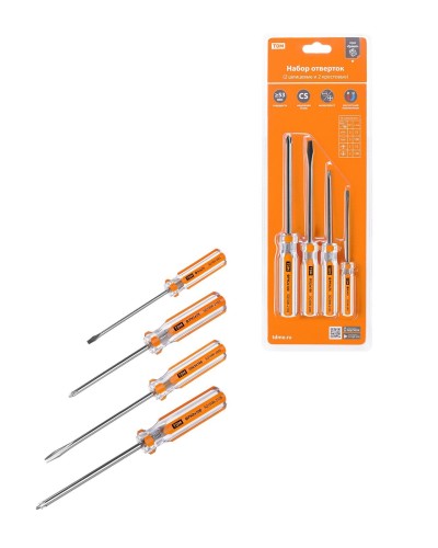 Набор отверток 4шт.: SL3x75, SL5х100, PH1х75, PH2х100, блистер, CS Гранит TDM (SQ1013-0101). Набор отверток. TDM ЕLECTRIC в Рубцовске