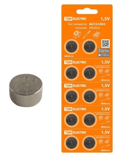 AG12/LR43 Alkaline 1,5V BP-10 TDM (SQ1702-0046). Элемент питания. TDM ЕLECTRIC в Рубцовске