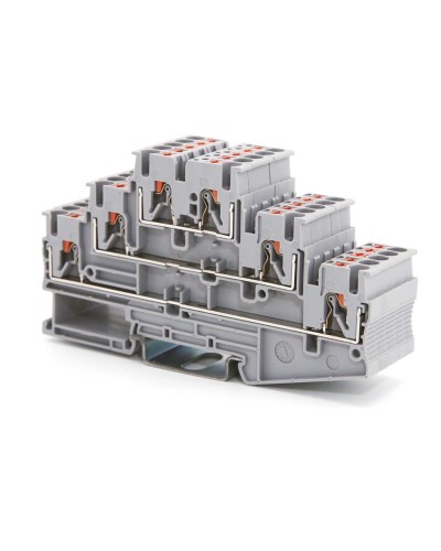 Клемма трехуровневая, зажим push-in, 2.5 кв.мм, синяя (VPR-2.5-3L-BU). Клемма проходная, 6 точки подключения. ДКС в Рубцовске