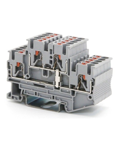 Клемма двухуровневая, зажим push-in, 2.5 кв.мм, серая (VPRTT-2.5-PV-GY). Клемма проходная, 4 точки подключения, уровни соединены перемычкой. ДКС в Рубцовске