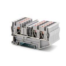 Клемма проходная, зажим push-in, 3 точки подключения, 4 кв.мм, серая (VPR-4-TWIN-GY). Клемма проходная, 2 точки подключения. ДКС
