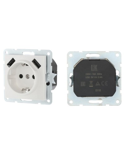 Розетка с з/к + 2xUSB разъема, 2А, белый LK60 (868004-1). Розетка. Экопласт в Рубцовске