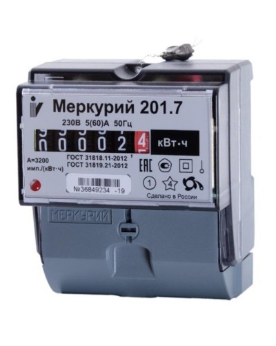 Меркурий 201.7 1ф 5-60А 1 класс точности, 1 тариф (00000032680). Счетчик электроэнергии. Инкотекс в Рубцовске